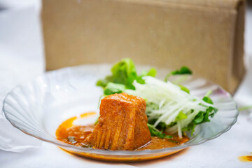 salmon steak  with green salad