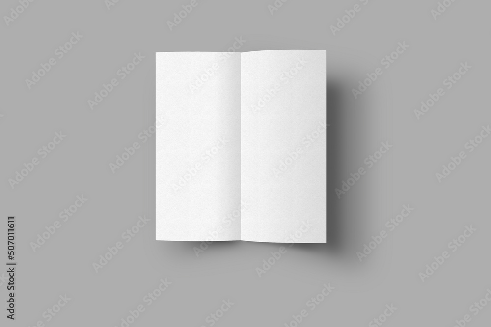 Poster empty blank open bifold brochure mockup isolated on a grey background. 3d rendering.