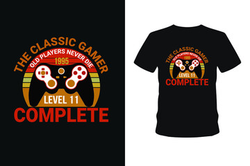 Old players never 1985 level 01 complete, Next level unlocked gaming t-shirt design,  Vector graphic, typographic poster, vintage, bundle t-shirt, label, badge, logo, icon or t-shirt