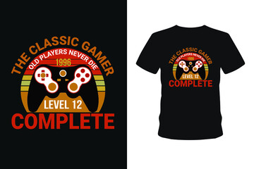 Old players never 1985 level 01 complete, Next level unlocked gaming t-shirt design,  Vector graphic, typographic poster, vintage, bundle t-shirt, label, badge, logo, icon or t-shirt