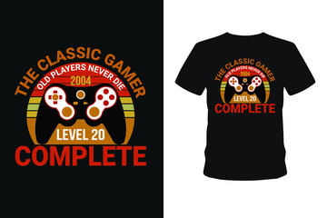 Old players never 1985 level 01 complete, Next level unlocked gaming t-shirt design,  Vector graphic, typographic poster, vintage, bundle t-shirt, label, badge, logo, icon or t-shirt