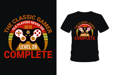 Old players never 1985 level 01 complete, Next level unlocked gaming t-shirt design,  Vector graphic, typographic poster, vintage, bundle t-shirt, label, badge, logo, icon or t-shirt