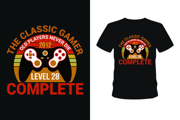 Old players never 1985 level 01 complete, Next level unlocked gaming t-shirt design,  Vector graphic, typographic poster, vintage, bundle t-shirt, label, badge, logo, icon or t-shirt