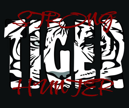 Vector Emblem Tiger Ops Hunter. Print For T-shirt, Poster, Banner. Vector Text.