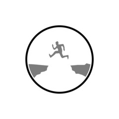 Guy jumps over cliff icon isolated on white background
