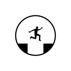 Guy jumps over cliff icon isolated on white background