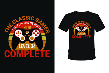 Old players never 1985 level 01 complete, Next level unlocked gaming t-shirt design,  Vector graphic, typographic poster, vintage, bundle t-shirt, label, badge, logo, icon or t-shirt