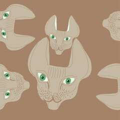 Horizontal stylized Sphynx cat portrait . Hand drawn.