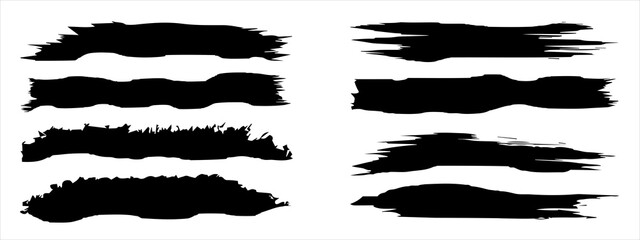 Vector collection of artistic grungy black paint hand made creative brush stroke set isolated on banner background. A group of abstract grunge sketches for design education or graphic art decoration