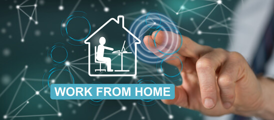Man touching a work from home concept