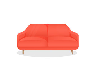 Comfortable luxury red sofa on an isolated white background. Vector illustration of a stylish home couch for interior design. Modern furniture. Icon, element.