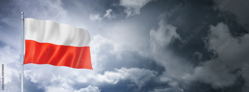 Wall mural Polish flag on a cloudy sky