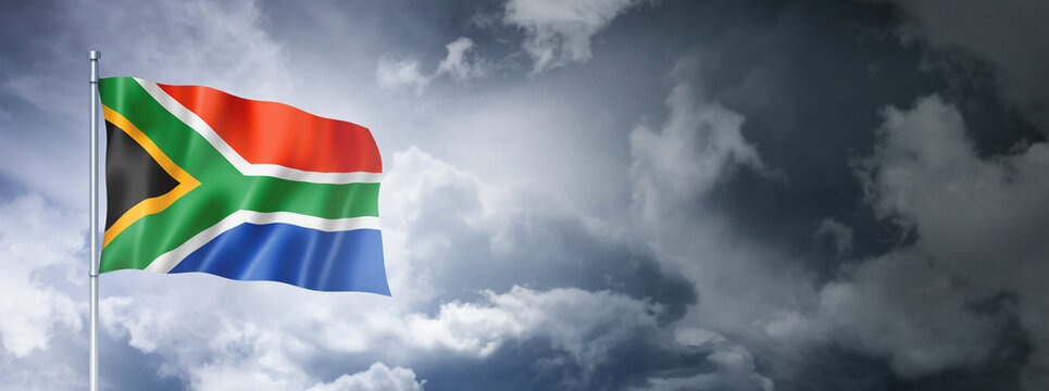 South African flag on a cloudy sky