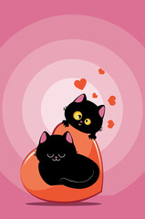 Two black cats on heart
