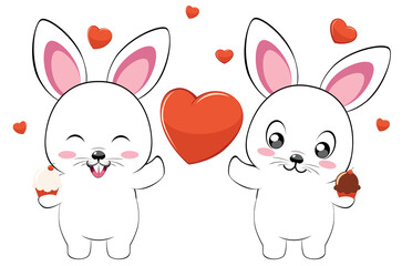 White bunny couple with heart