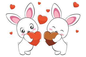 White bunny couple with heart