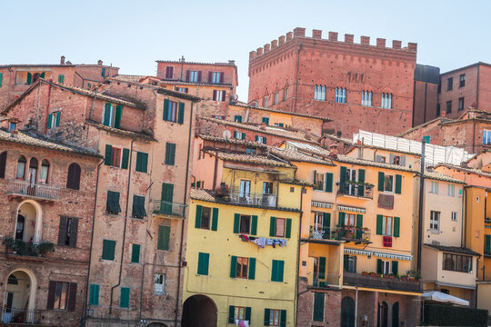 Fototapeta colorful street view of siena city, italy