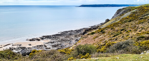 Three Cliffs Bay on the south coast of the Gower Peninsula - Swansea, Wales, United Kingdom