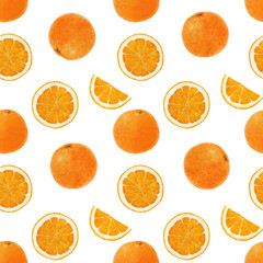 Beautiful seamless pattern with hand drawn watercolor oranges. Stock clip art illustration.
