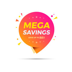 Mega Savings Save Up to 50% Text on Label for Shopping Advertising