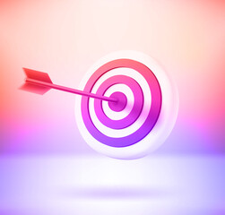 Dart arrow in the aim with holographic effect. 3d vector illustration