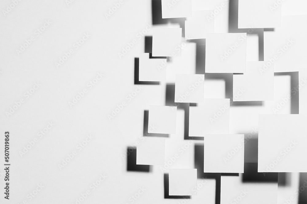 Aufkleber white abstract geometric background with fly squares in hard light with dark gradient contrast black