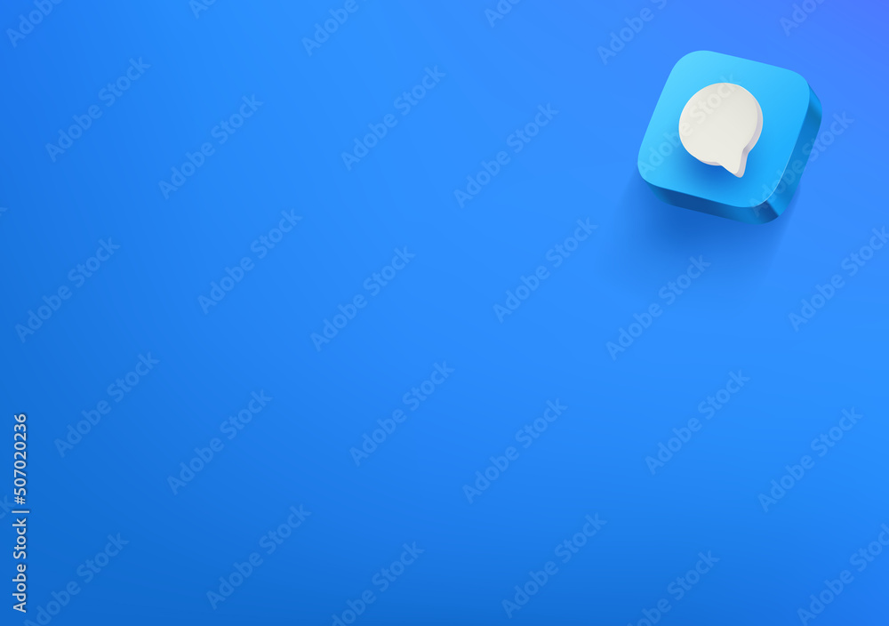 Poster vector wallpaper with blue button. conversation concept. 3d vector background with copy space