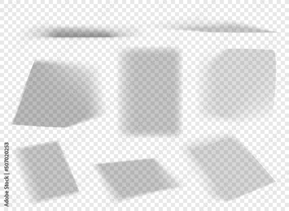 Poster Realistic Shadows set on transparent background. Shadow overlay vector mesh design