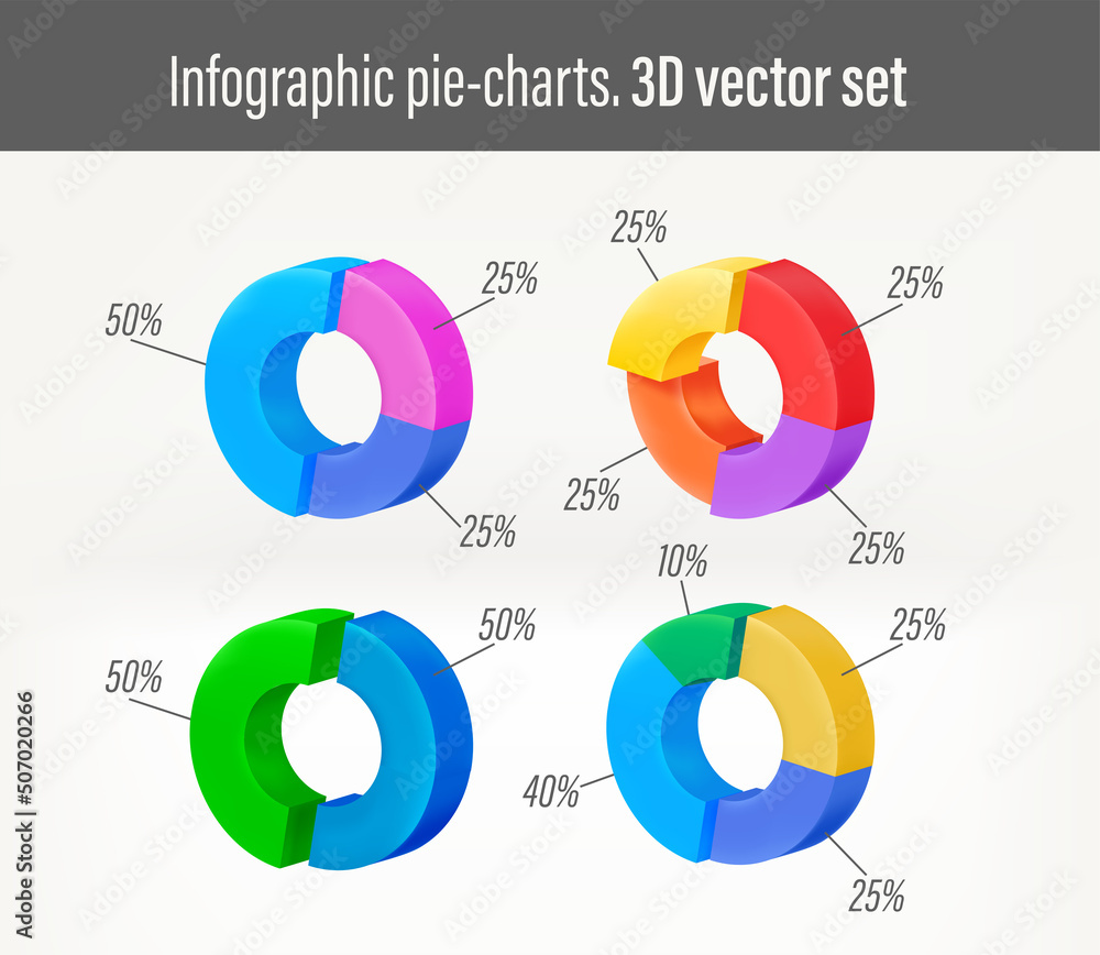 Poster infographic circle piechart diagrams set. 3d vector clipart