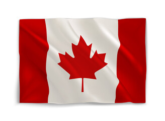 White and red waving flag of Canada. 3d vector object isolated on white