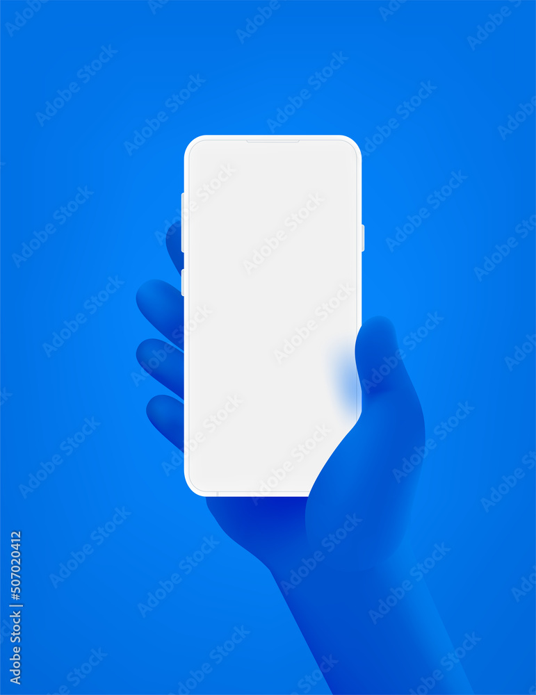 Poster smartphone in hand. making vertical photo. 3d vector mockup