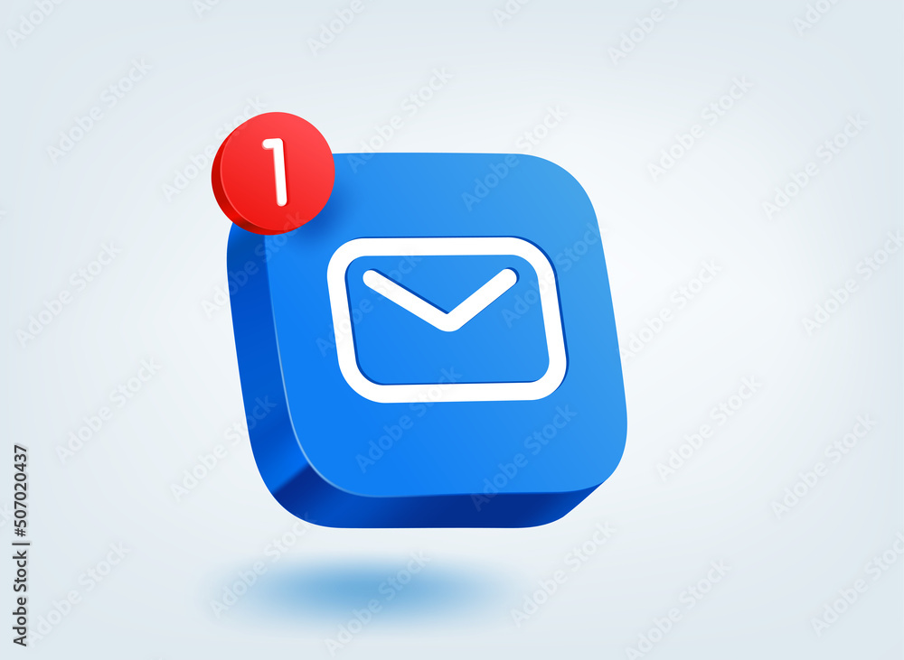 Poster New email message concept. 3d vector mobile application icon with notification