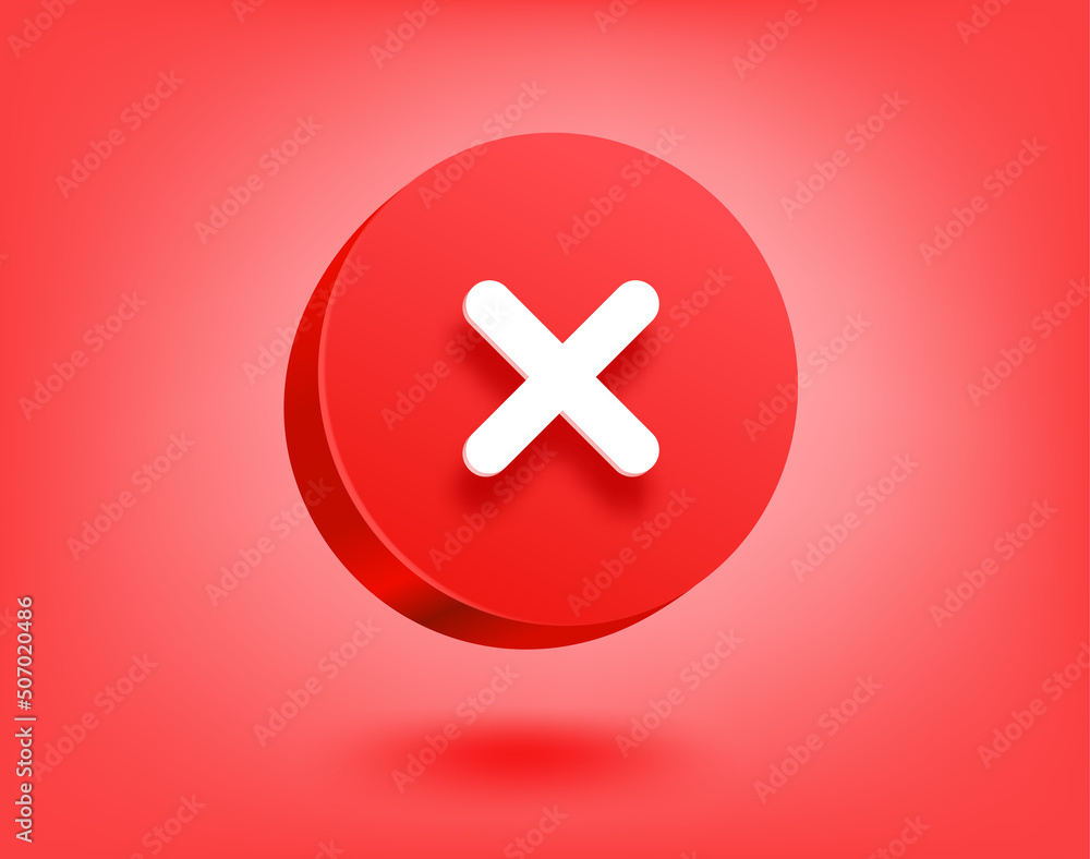 Poster Red button with white cross. 3d vector buttons