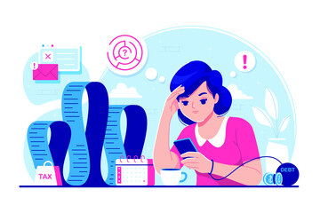 Woman tired at work illustration background