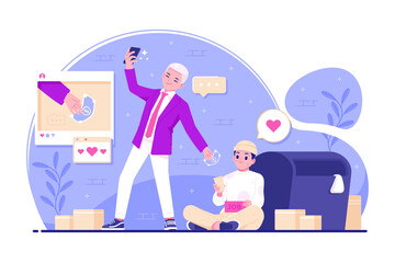 
A man giving money to poor people illustration background