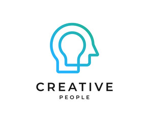 Creative idea of people with human head as light bulb logo vector design. smart human head with brain technology