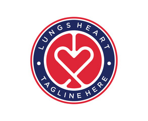 lungs heart emblem badge logo design vector template 