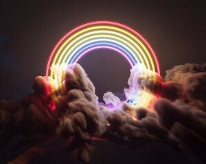 Neon Rainbow In The Clouds - obrazy, fototapety, plakaty