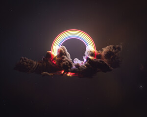 Neon Rainbow In The Clouds - obrazy, fototapety, plakaty