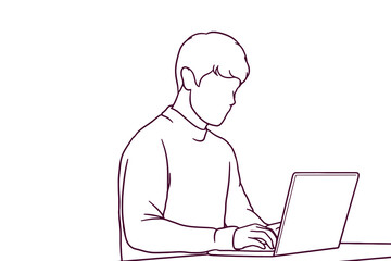 hand drawn casual business man working on laptop illustration