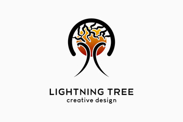 Lightning tree logo design combined with a sun or moon icon with a creative concept