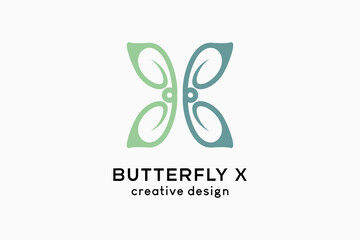 Letter x butterfly logo design with creative line art concept