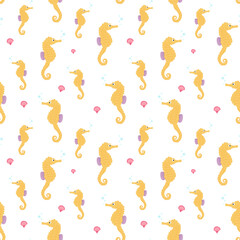 seamless pattern with yellow sea horse 