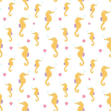 seamless pattern with yellow sea horse 