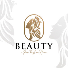 Beauty woman queen natural gold logo