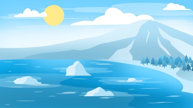 Landscape arctic mountain scenery illustration