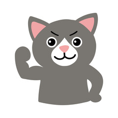 Obraz na płótnie Canvas ガッツポーズをする猫　グレーのハチワレ猫