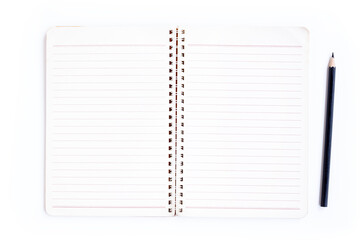 Notebook and Black pencil  isolated on white background