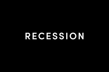 Recession is a business cycle contraction when there is a general decline in economic activity. Word Recession on black background