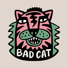 Meowing cat hand drawn logo concept. Print, poster or sticker design.